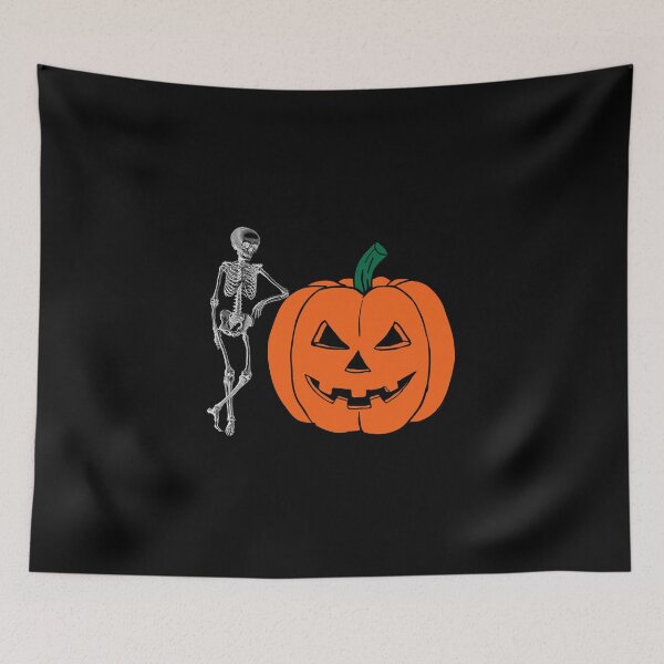 Item preview, Skeleton leaning on a pumpkin white designed and sold by Remek-Design.