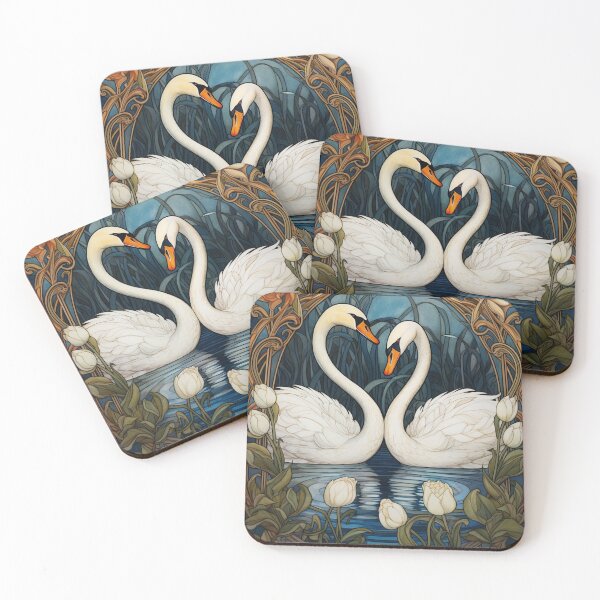 Item preview, Two Swans - Art Nouveau Style designed and sold by ArtNouveauChic.