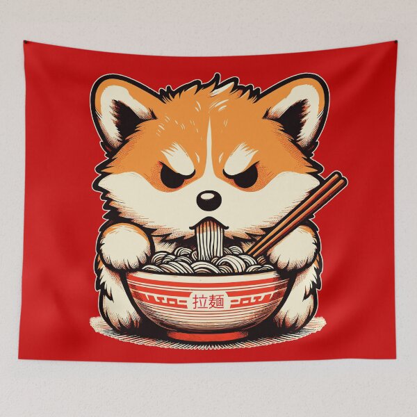 Item preview, Angry corgi eat noodle ramen designed and sold by TomFrontierArt.