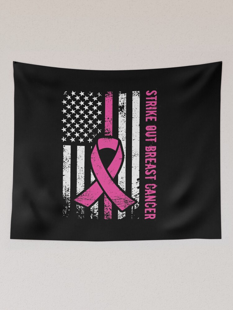 Strike Out Breast Cancer Baseball Pink American Flag Shirt