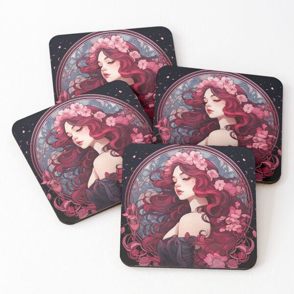 Item preview, Cherry Red Princess - Art Nouveau Style designed and sold by ArtNouveauChic.
