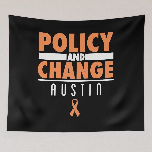 Item preview, AUSTIN POLICY AND CHANGE - Orange Ribbon - Protest March Shirt for Gun Control designed and sold by brizodesign.