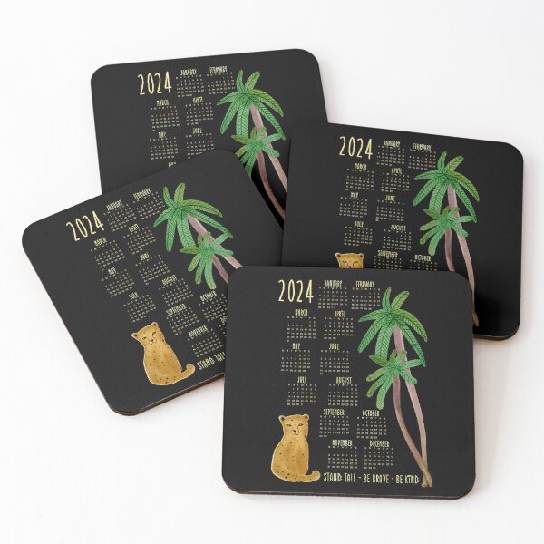Item preview, Watercolor Jungle Cat on Black and Gold - Stand Tall Be Brave Be Kind - 2024 Calendar Notebook Sticker Art Print Mousepad Cheetah Palm Tree designed and sold by RegalitosParaTi.