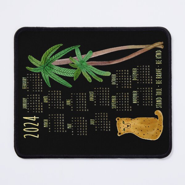 Item preview, Watercolor Jungle Cat on Black and Gold - Stand Tall Be Brave Be Kind - 2024 Calendar Notebook Sticker Art Print Mousepad Cheetah Palm Tree designed and sold by RegalitosParaTi.