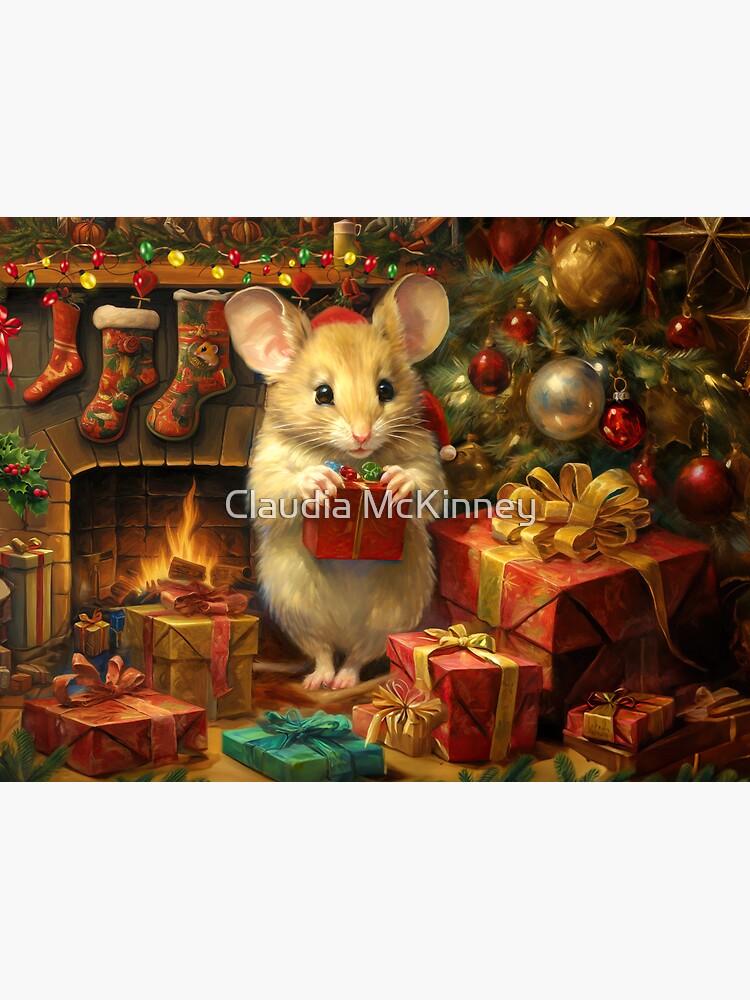 Thumbnail 3 of 3, Sticker, Christmas Mouse designed and sold by phatpuppyart.