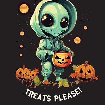 Artwork thumbnail, Cute Alien and Pumpkin Halloween Treats Please!  by hidden-design