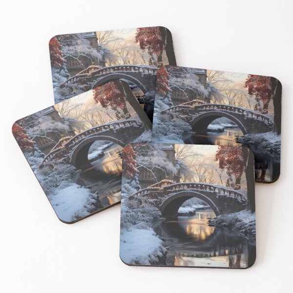 Item preview, Wintry Reflections: Frozen Arch Bridge Amidst Icy River and Snowy Landscape designed and sold by Domitian Tincaba.