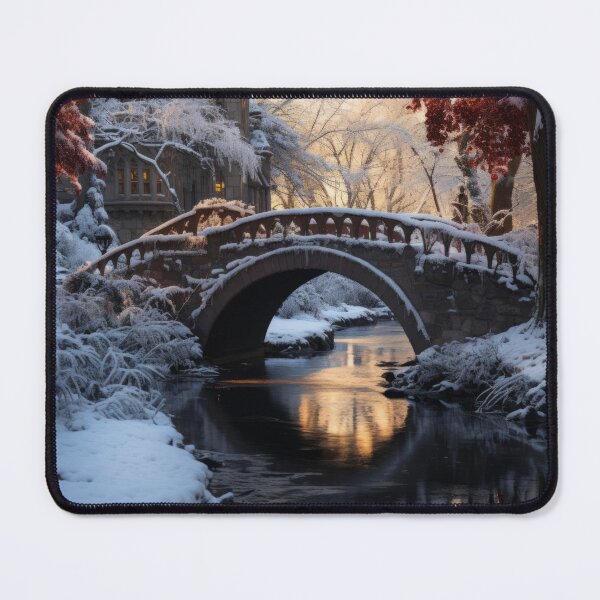 Item preview, Wintry Reflections: Frozen Arch Bridge Amidst Icy River and Snowy Landscape designed and sold by Domitian Tincaba.