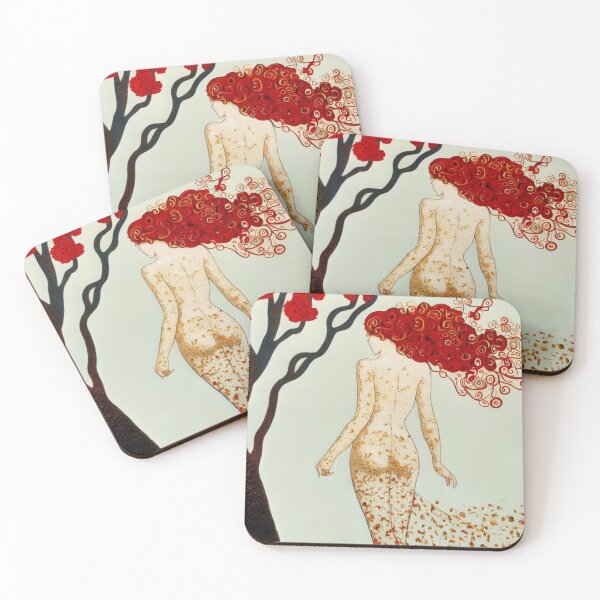 Item preview, Art Nouveau of Pohutukawa tree and gorgeous redhead with autumn leaves.  designed and sold by CristalleLisa.