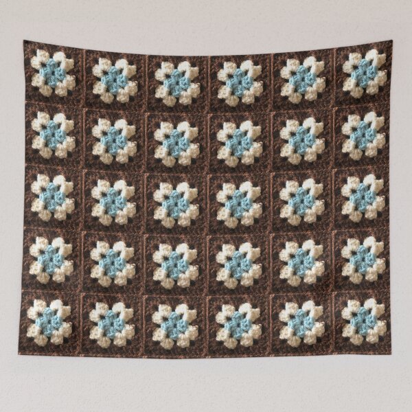 Item preview, Turquoise, tan and brown border granny square designed and sold by Phoebew03.