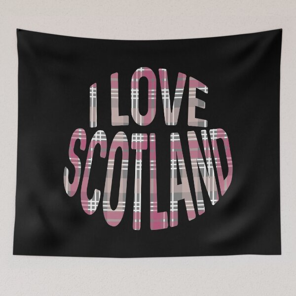 Item preview, I LOVE SCOTLAND Pink, White and Grey Tartan Colour Typography Design designed and sold by MacPean.