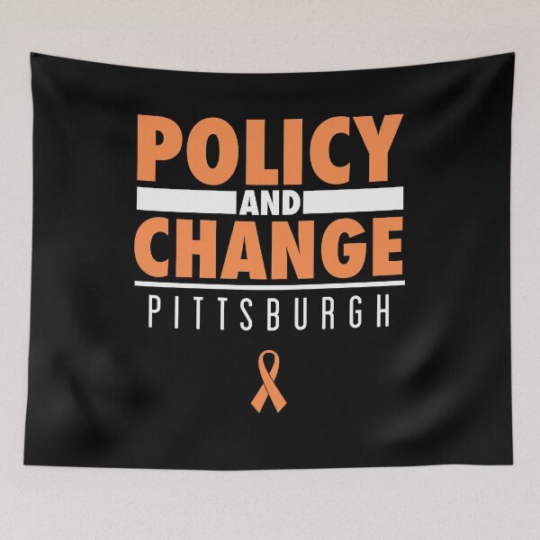 Item preview, PITTSBURGH POLICY AND CHANGE - Orange Ribbon - Protest March Shirt for Gun Control designed and sold by brizodesign.