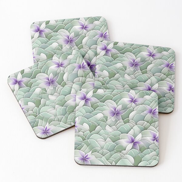 Aperçu de l'œuvre Motif abstrait floral vert sauge et violet. créée et vendue par ExtraEm.
