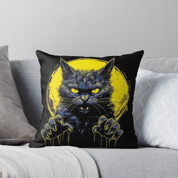 Artikelvorschau, Katze mit Krallen vor dem Hintergrund eines gelben Mondes entworfen und verkauft von MagicColorPrint.
