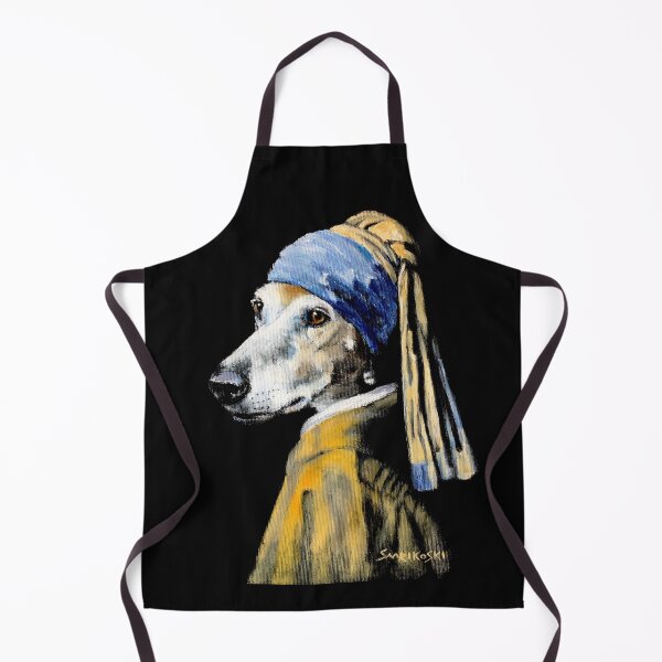Item preview, Galgo with a Pearl Earring, Brindle Greyhound Vermeer Art designed and sold by SaarikoskiArt.