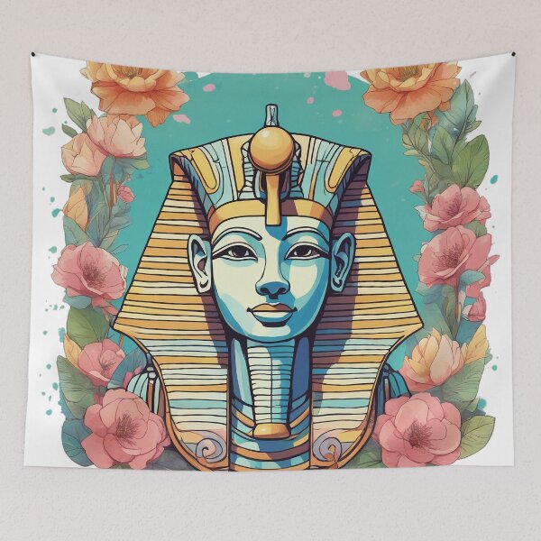 Item preview, an egyptian mask surrounded by flowers and leaves designed and sold by Enga6.