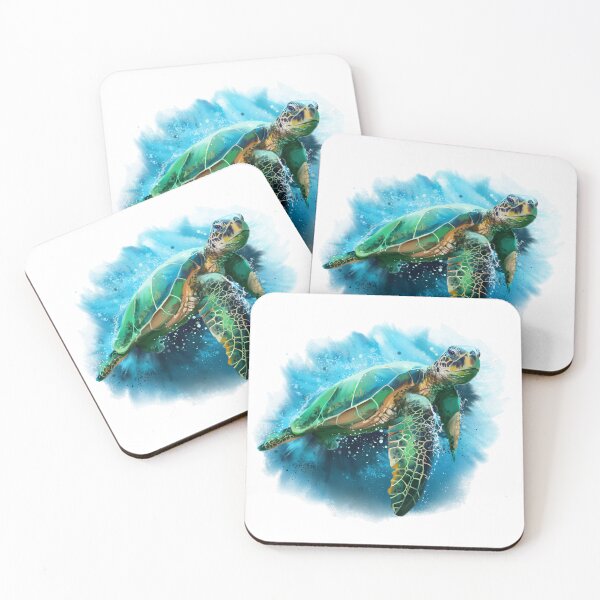 Item preview, Green Sea Turtle With Blue Background Watercolor Illustration designed and sold by wademcmillan.