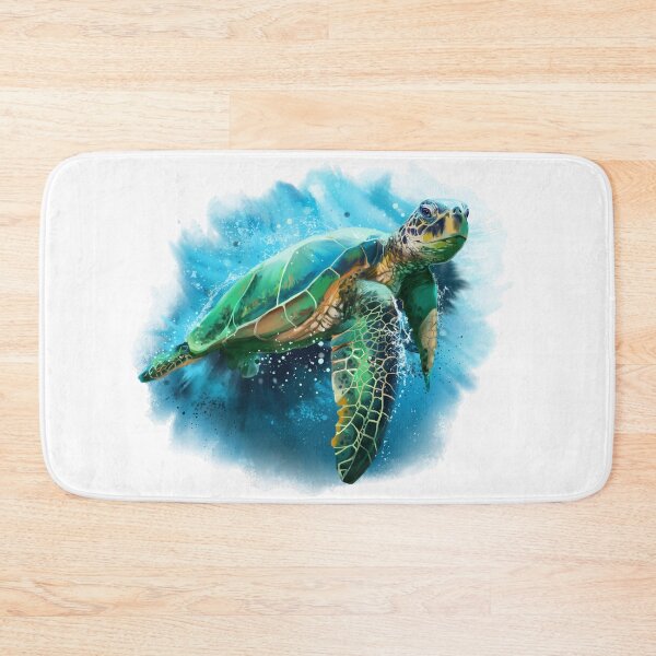 Item preview, Green Sea Turtle With Blue Background Watercolor Illustration designed and sold by wademcmillan.