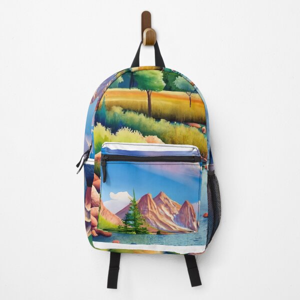 Item preview, Watercolour landscape with mountains, forest and a river designed and sold by Aktio Design.
