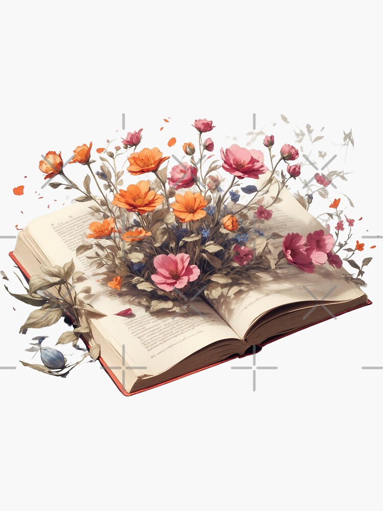 flowers growing from book  Sticker for Sale by andilynnf