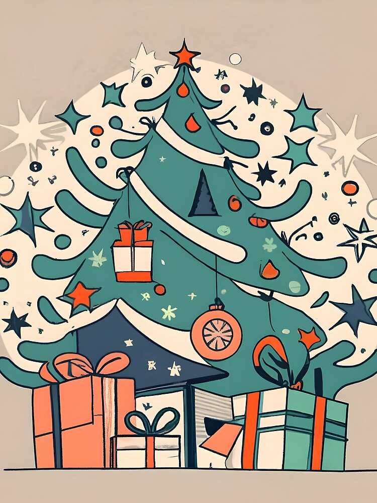 Thumbnail 3 of 3, Drawstring Bag, Modern Christmas Tree Minimalistic Drawing designed and sold by Patricks-Art.