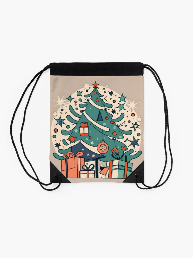 Thumbnail 2 of 3, Drawstring Bag, Modern Christmas Tree Minimalistic Drawing designed and sold by Patricks-Art.