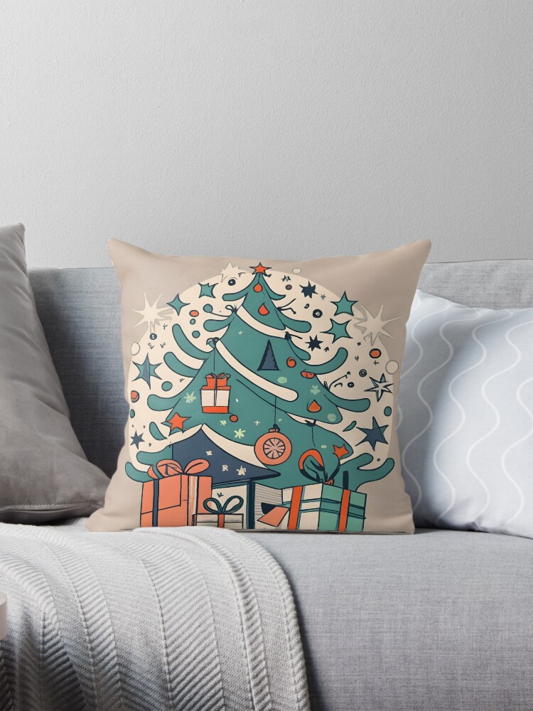 Thumbnail 1 of 4, Pillow, Modern Christmas Tree Minimalistic Drawing designed and sold by Patricks-Art.