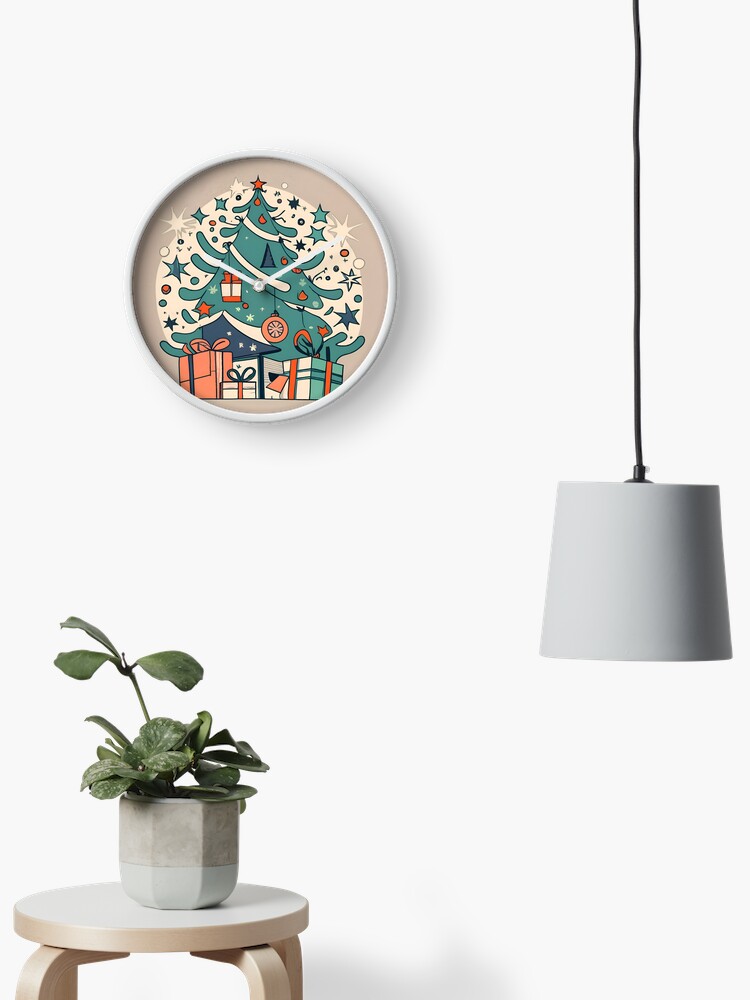 Thumbnail 2 of 4, Clock, Modern Christmas Tree Minimalistic Drawing designed and sold by Patricks-Art.