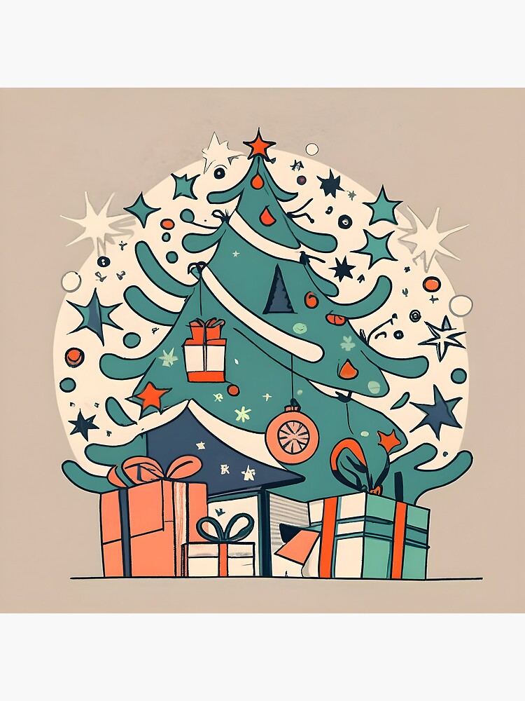 Thumbnail 4 of 4, Clock, Modern Christmas Tree Minimalistic Drawing designed and sold by Patricks-Art.