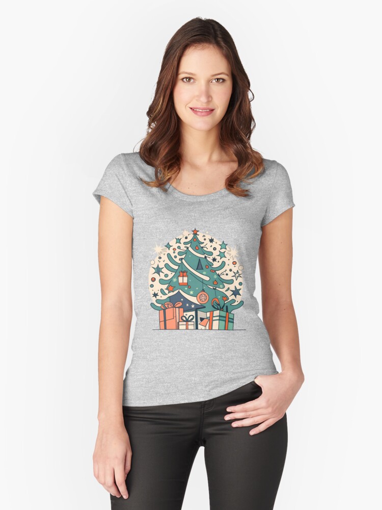Thumbnail 1 of 3, Fitted Scoop T-Shirt, Modern Christmas Tree Minimalistic Drawing designed and sold by Patricks-Art.