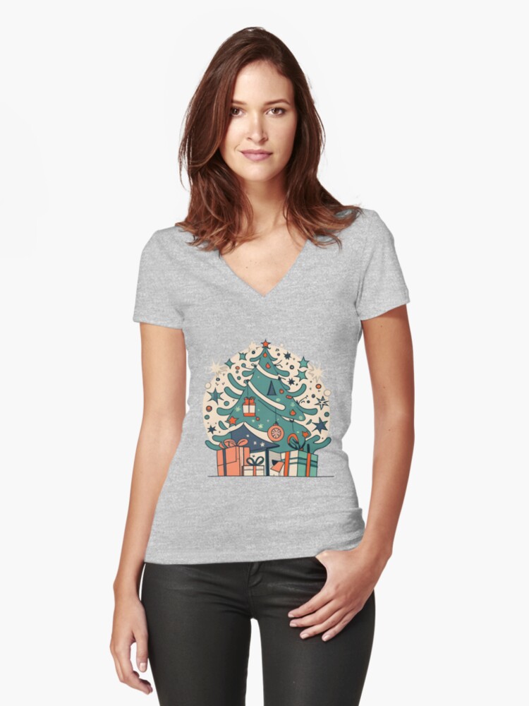 Thumbnail 1 of 3, Fitted V-Neck T-Shirt, Modern Christmas Tree Minimalistic Drawing designed and sold by Patricks-Art.