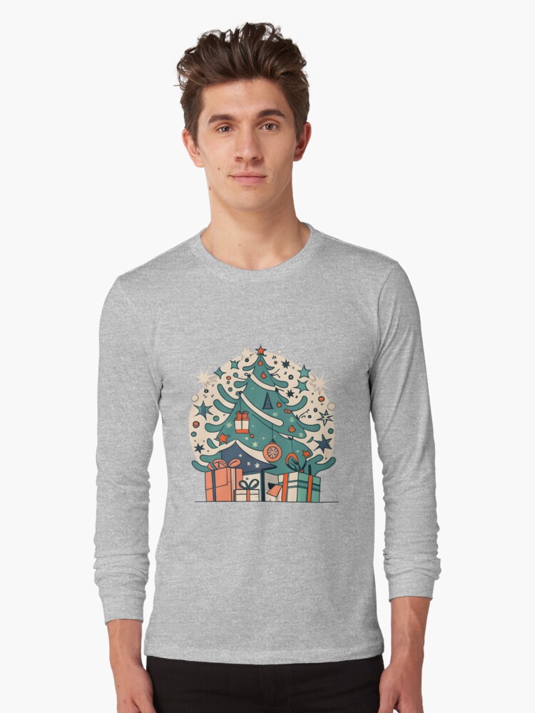 Thumbnail 1 of 5, Long Sleeve T-Shirt, Modern Christmas Tree Minimalistic Drawing designed and sold by Patricks-Art.