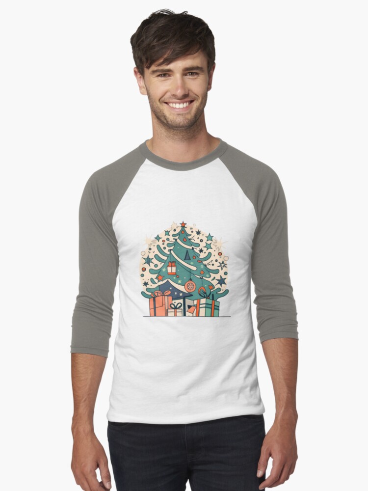 Thumbnail 1 of 3, Baseball ¾ Sleeve T-Shirt, Modern Christmas Tree Minimalistic Drawing designed and sold by Patricks-Art.