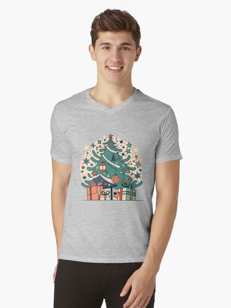 Thumbnail 1 of 3, V-Neck T-Shirt, Modern Christmas Tree Minimalistic Drawing designed and sold by Patricks-Art.