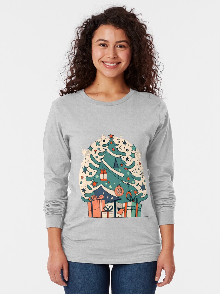 Thumbnail 2 of 5, Long Sleeve T-Shirt, Modern Christmas Tree Minimalistic Drawing designed and sold by Patricks-Art.