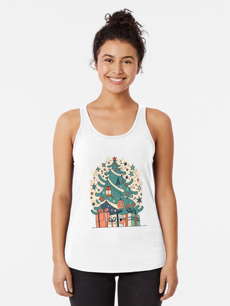 Thumbnail 1 of 3, Racerback Tank Top, Modern Christmas Tree Minimalistic Drawing designed and sold by Patricks-Art.