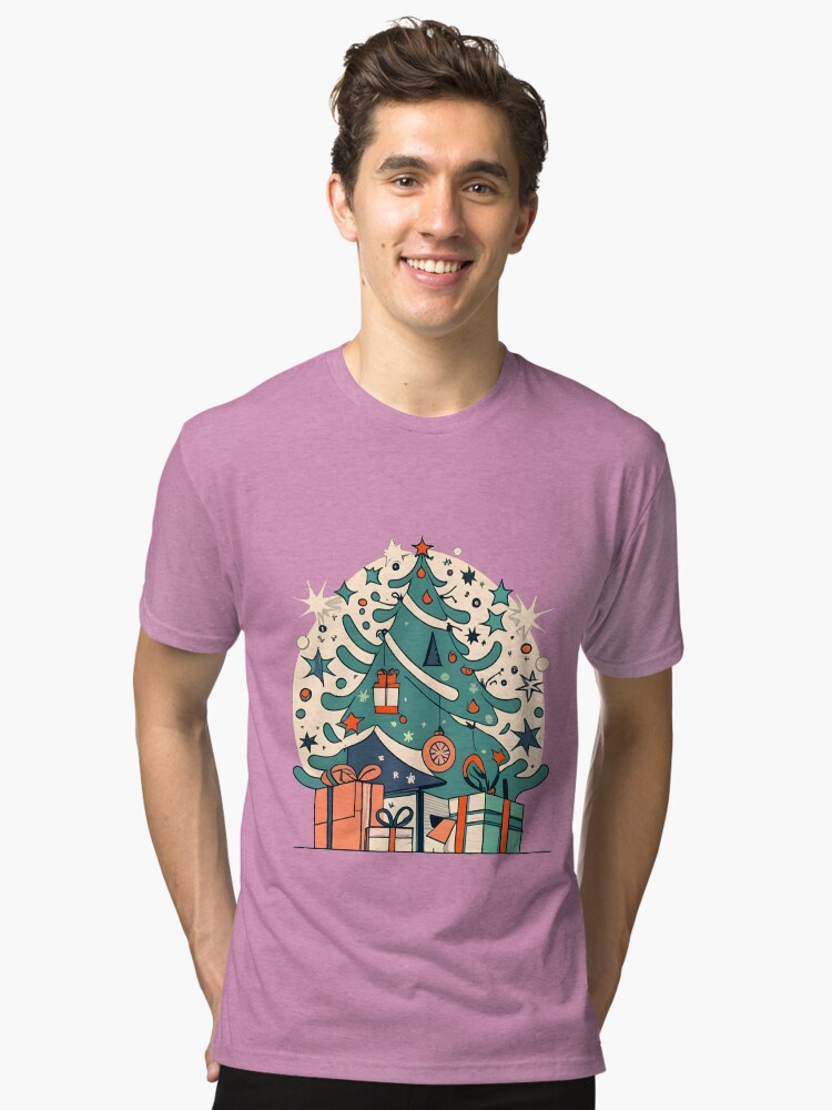 Thumbnail 1 of 7, Tri-blend T-Shirt, Modern Christmas Tree Minimalistic Drawing designed and sold by Patricks-Art.