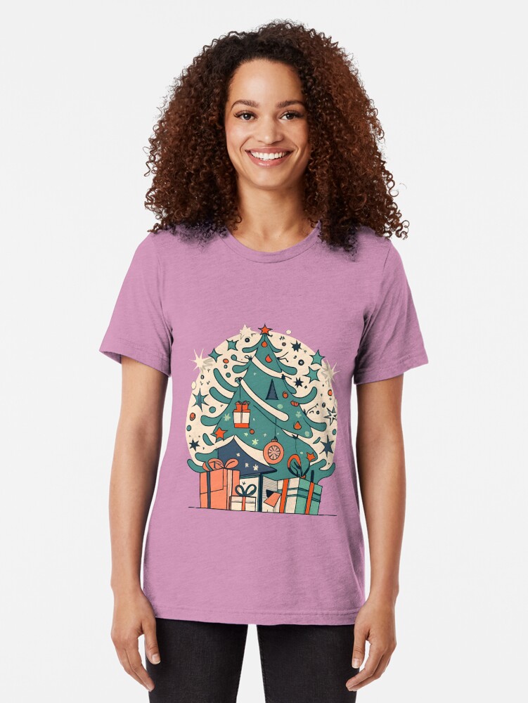 Thumbnail 2 of 7, Tri-blend T-Shirt, Modern Christmas Tree Minimalistic Drawing designed and sold by Patricks-Art.