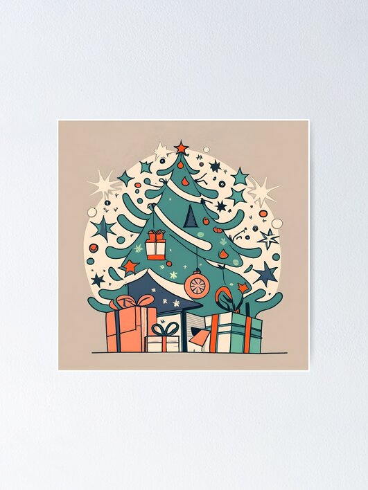 Thumbnail 1 of 3, Poster, Modern Christmas Tree Minimalistic Drawing designed and sold by Patricks-Art.