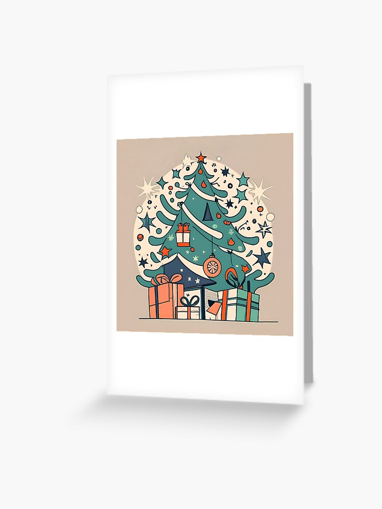 Thumbnail 1 of 2, Greeting Card, Modern Christmas Tree Minimalistic Drawing designed and sold by Patricks-Art.