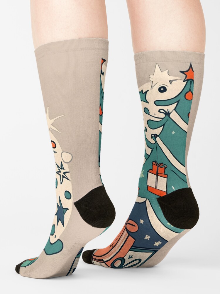 Thumbnail 4 of 5, Socks, Modern Christmas Tree Minimalistic Drawing designed and sold by Patricks-Art.