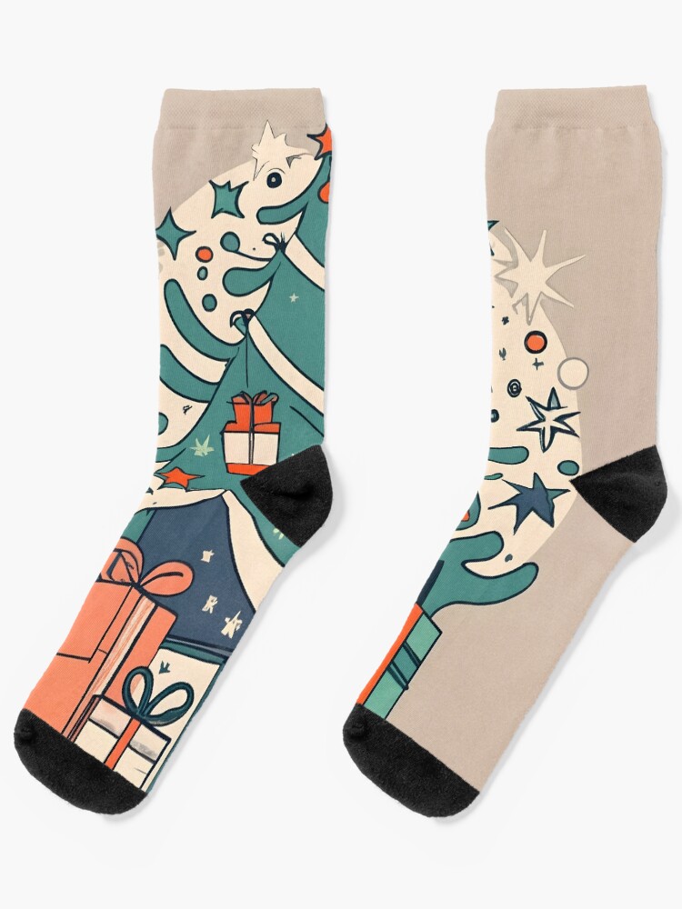 Thumbnail 1 of 5, Socks, Modern Christmas Tree Minimalistic Drawing designed and sold by Patricks-Art.