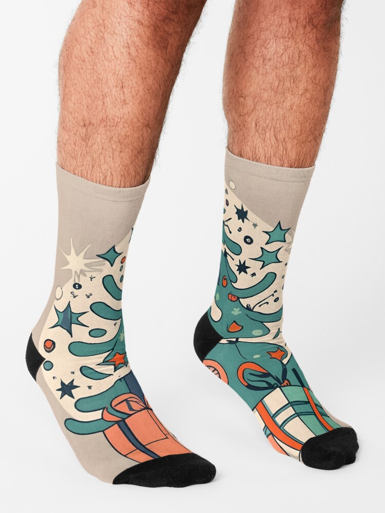 Thumbnail 3 of 5, Socks, Modern Christmas Tree Minimalistic Drawing designed and sold by Patricks-Art.