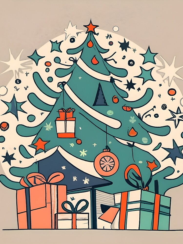 Thumbnail 3 of 3, Scarf, Modern Christmas Tree Minimalistic Drawing designed and sold by Patricks-Art.
