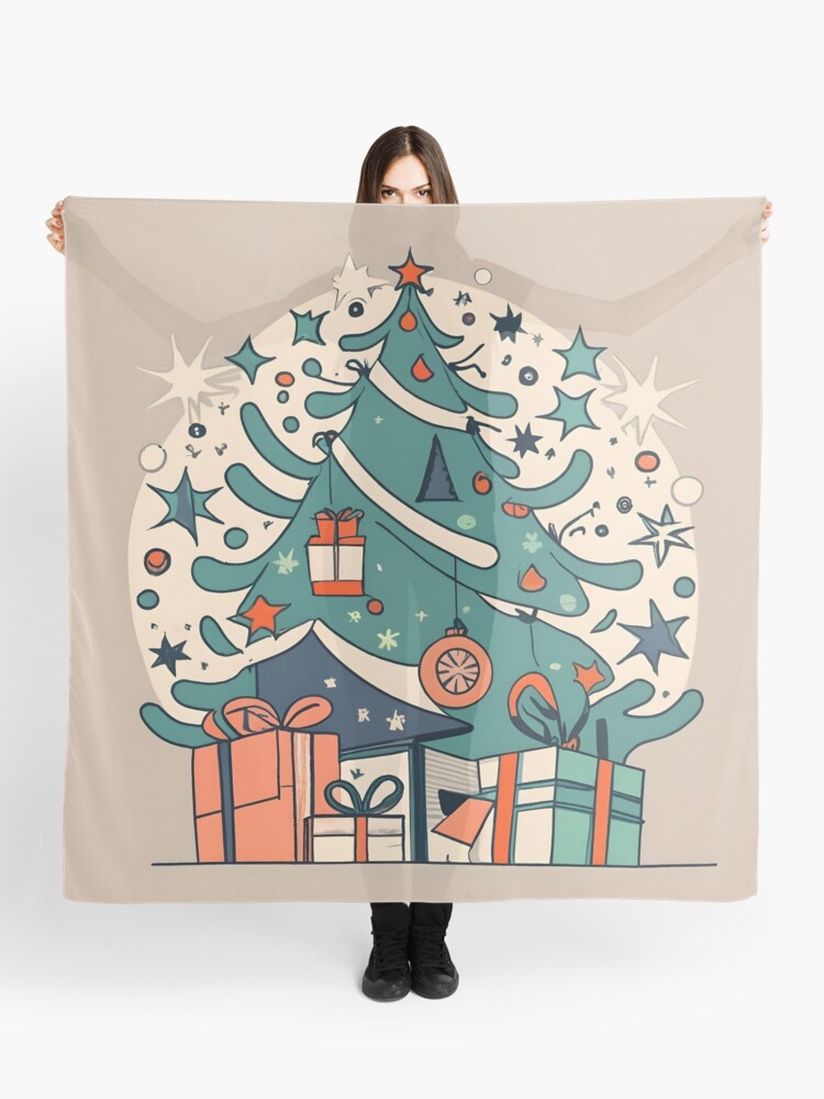 Thumbnail 1 of 3, Scarf, Modern Christmas Tree Minimalistic Drawing designed and sold by Patricks-Art.