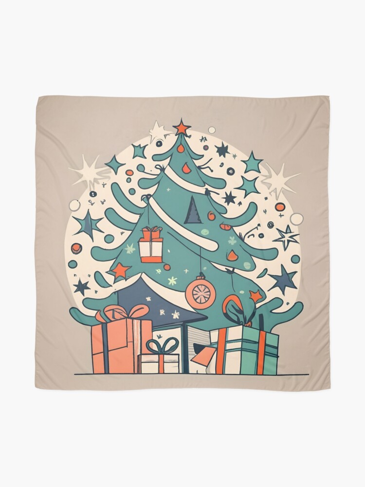 Thumbnail 2 of 3, Scarf, Modern Christmas Tree Minimalistic Drawing designed and sold by Patricks-Art.