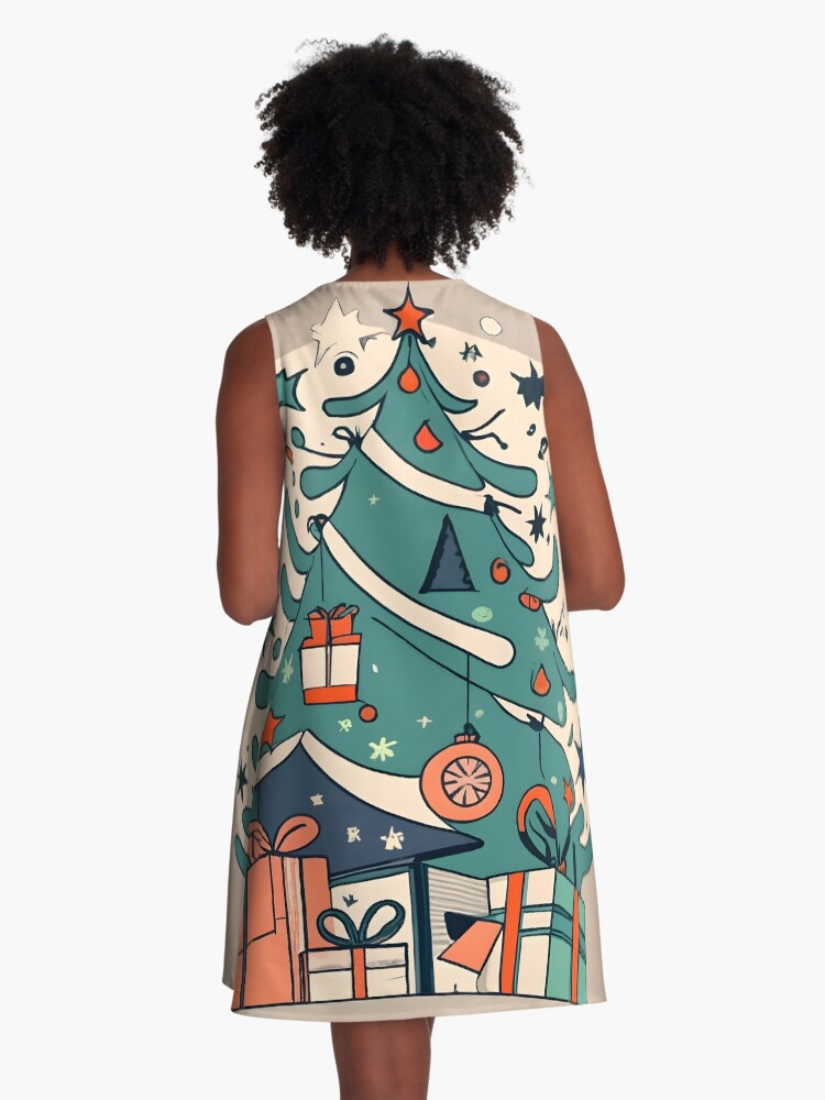 Thumbnail 3 of 4, A-Line Dress, Modern Christmas Tree Minimalistic Drawing designed and sold by Patricks-Art.