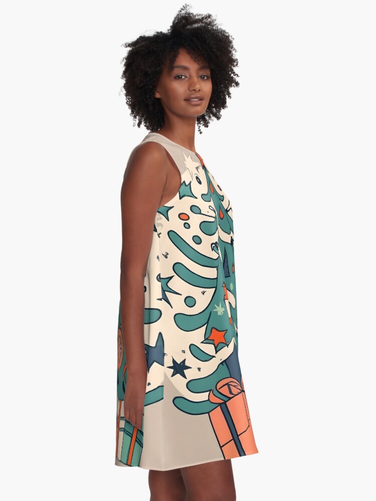 Thumbnail 2 of 4, A-Line Dress, Modern Christmas Tree Minimalistic Drawing designed and sold by Patricks-Art.