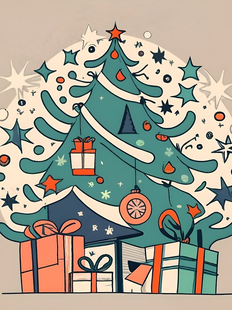 Thumbnail 4 of 4, A-Line Dress, Modern Christmas Tree Minimalistic Drawing designed and sold by Patricks-Art.