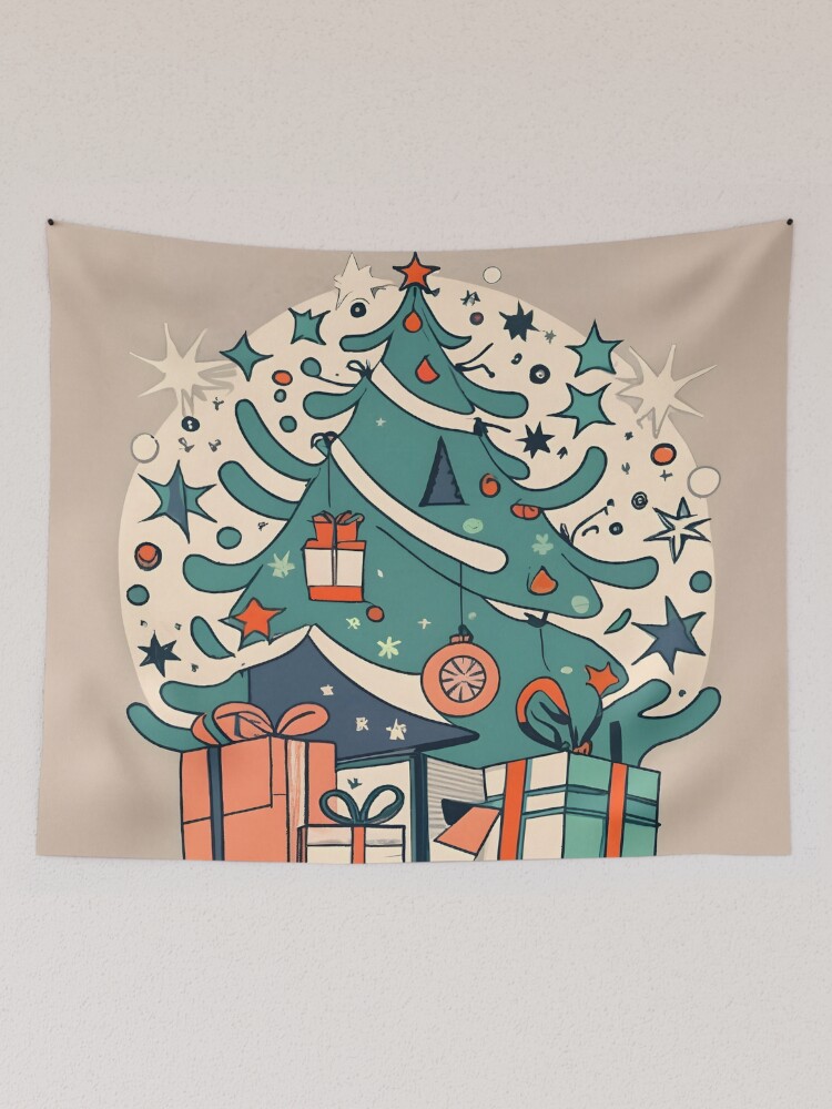 Thumbnail 2 of 3, Tapestry, Modern Christmas Tree Minimalistic Drawing designed and sold by Patricks-Art.